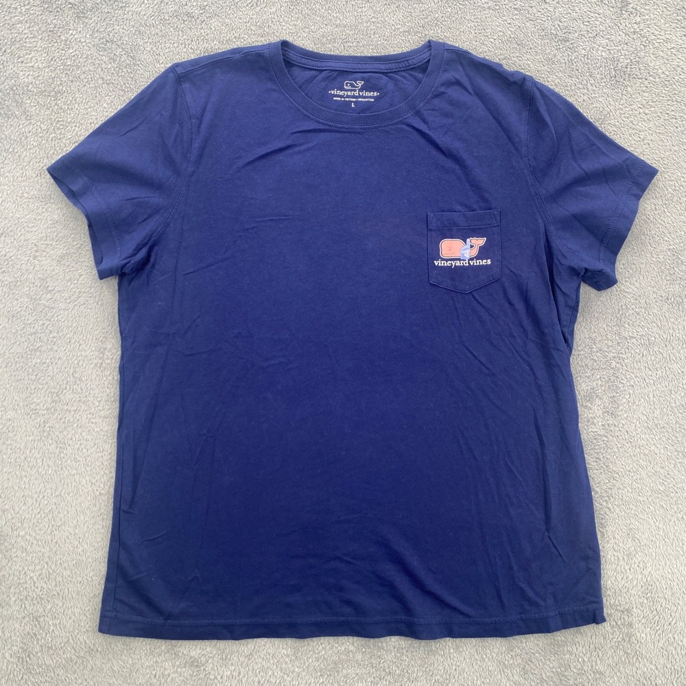 Vineyard Vines Pocket Tee Womens Large Navy Blue Football Game Day Whale Logo - Picture 2 of 8